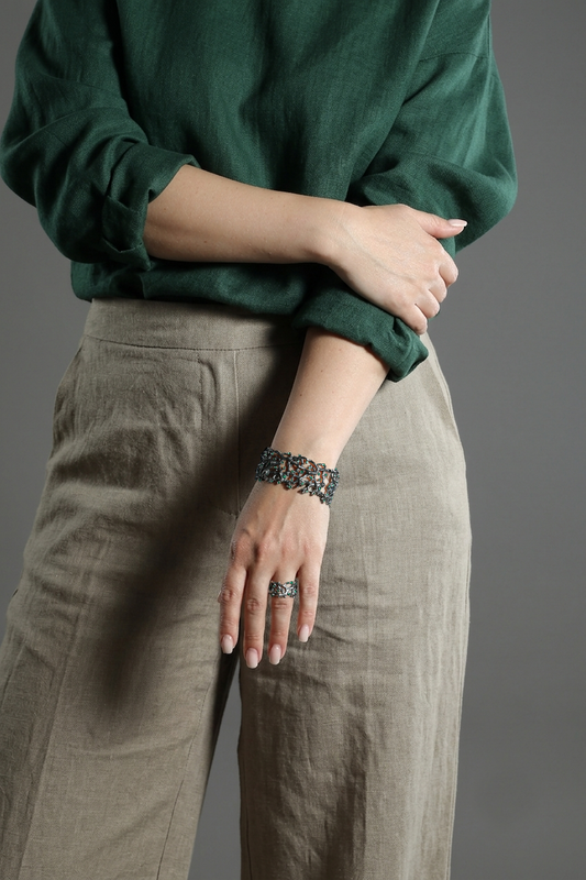 Green Gemstone Branch Cuff Bracelet