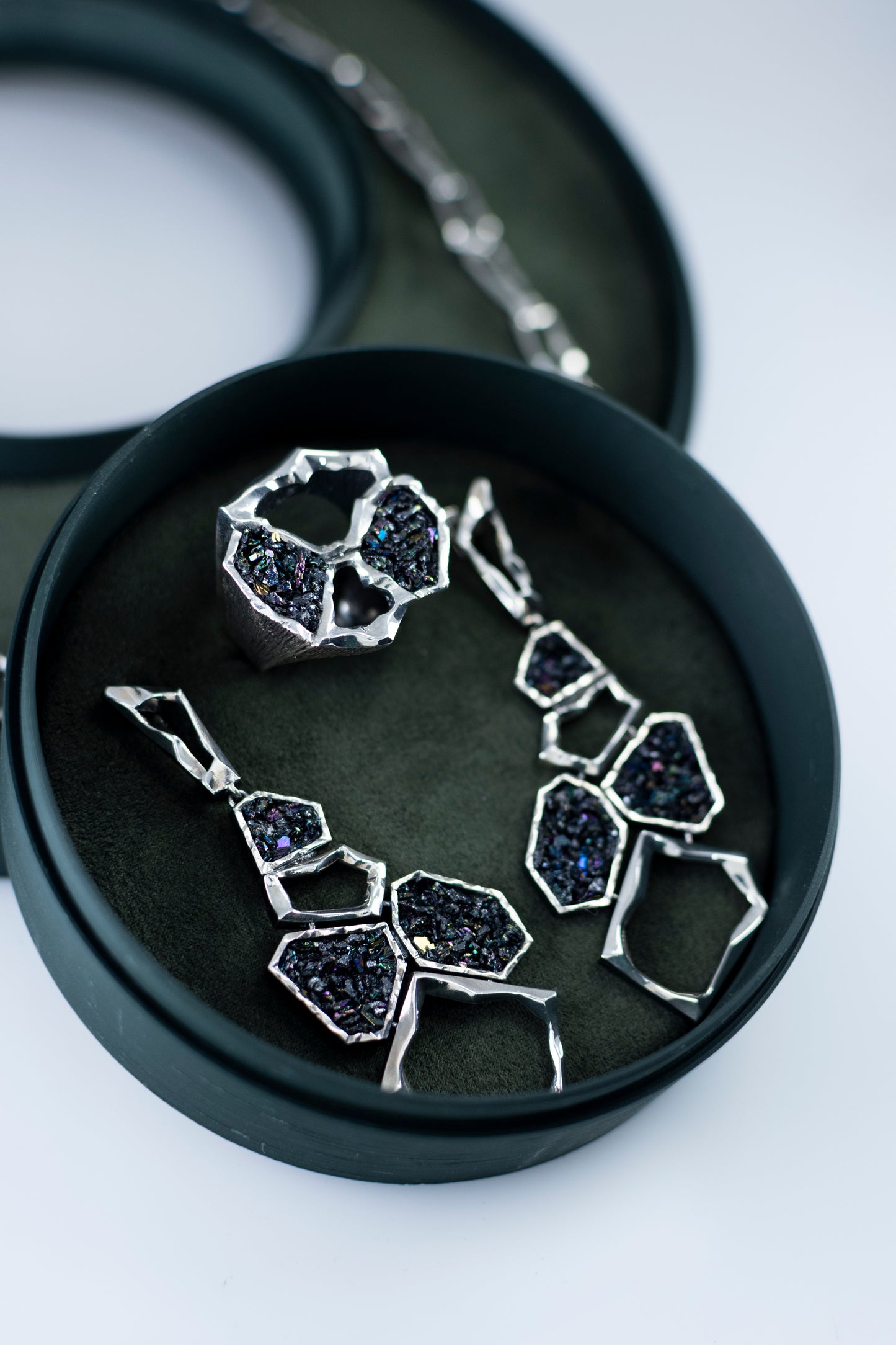 Earth Element Earrings, Handmade Geometric Silver Carborundum Earrings