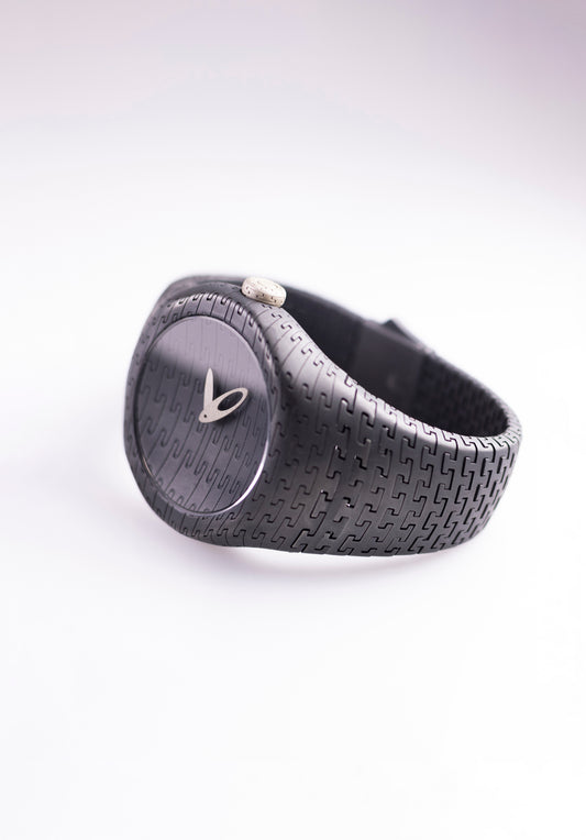 Sterling Silver Matte Black Modern Wrist Watch