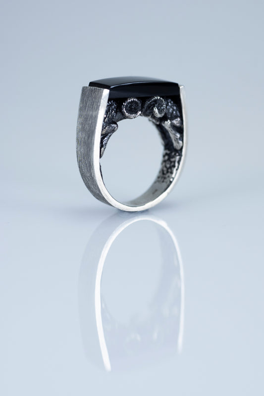 Aries Zodiac Ring – Sterling Silver with Black Onyx