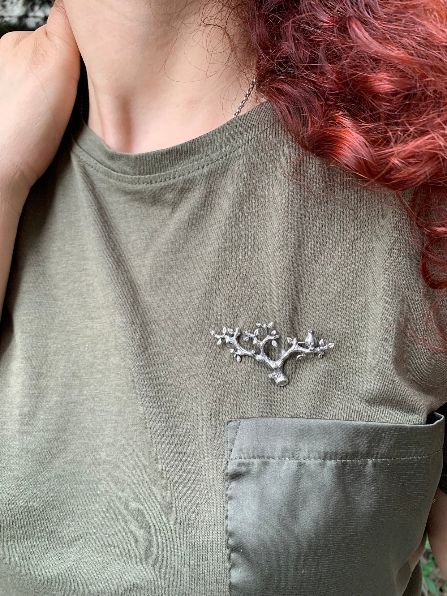 Sterling Silver Tree Branch Brooch with Bird