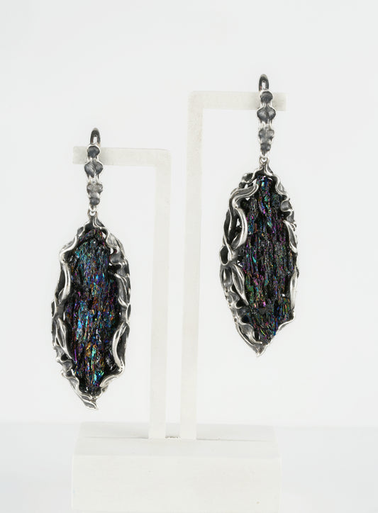 Raw Carborundum Sterling Silver Dangle Earrings