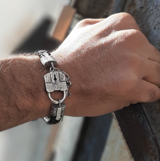 Men's Sterling Silver Padlock Bracelet