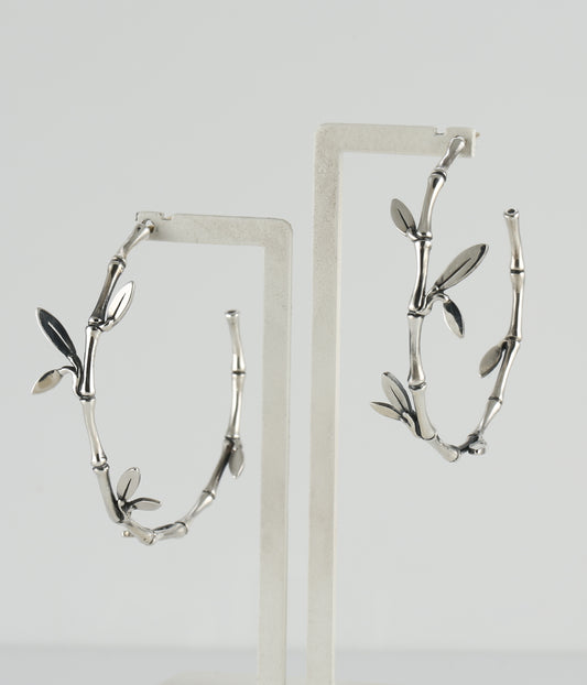 Sterling silver bamboo hoop earrings