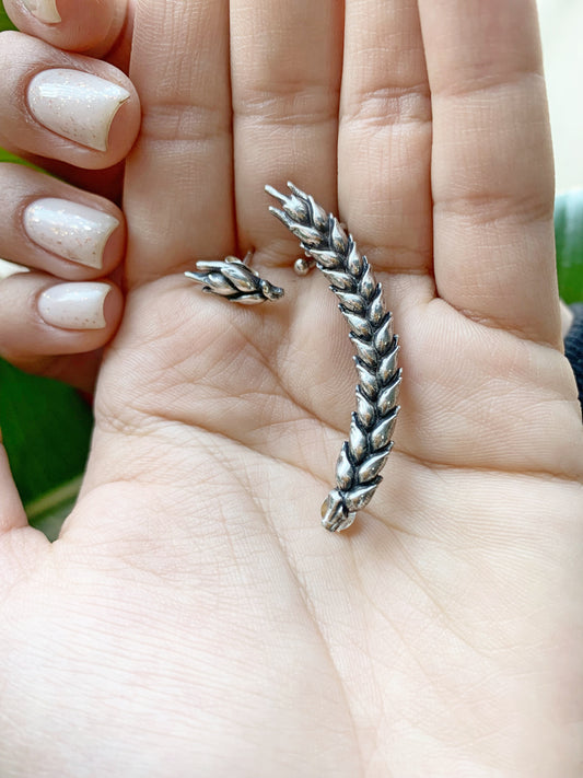 Sterling silver wheat ear cuff and stud earrings
