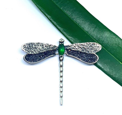 Sterling Silver Dragonfly Brooch – Handmade Green Chrysoberyl Pin