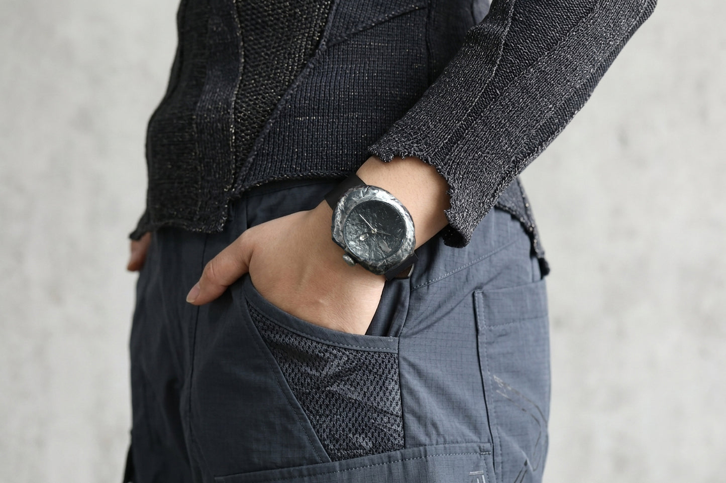 Unisex Stone-Inspired Watch in Blackened 925 Sterling Silver