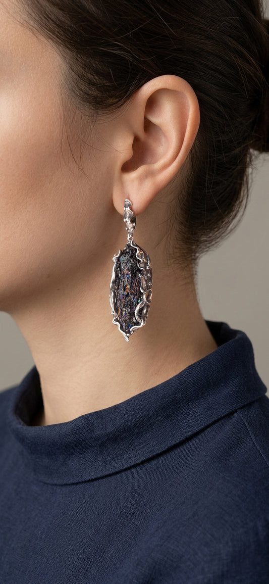 Raw Carborundum Sterling Silver Dangle Earrings