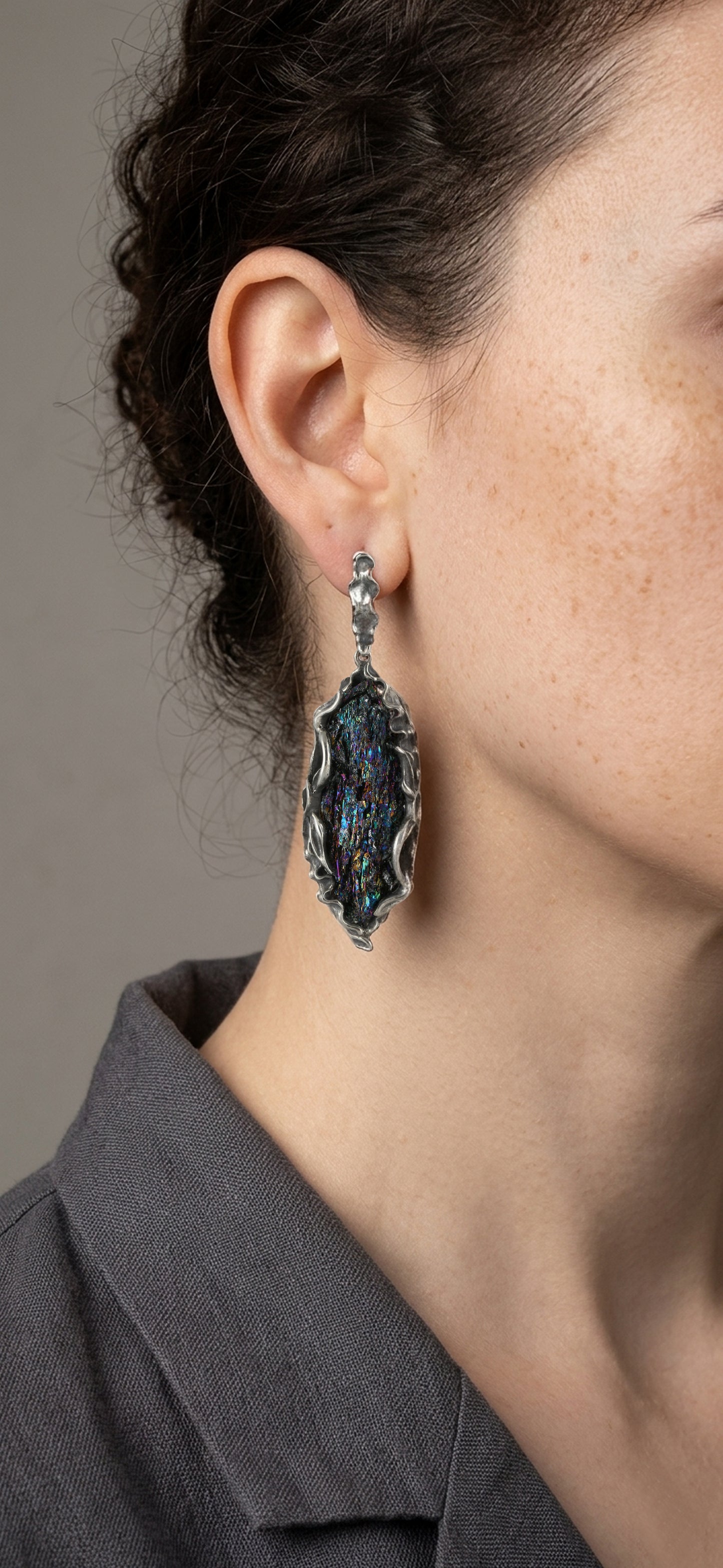 Raw Carborundum Sterling Silver Dangle Earrings