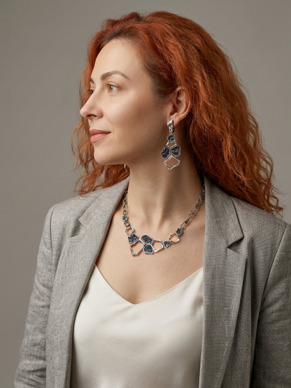 Earth Element Earrings, Handmade Geometric Silver Carborundum Earrings