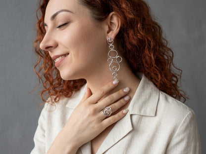 Air Element Earrings, Handmade Geometric Silver Earrings
