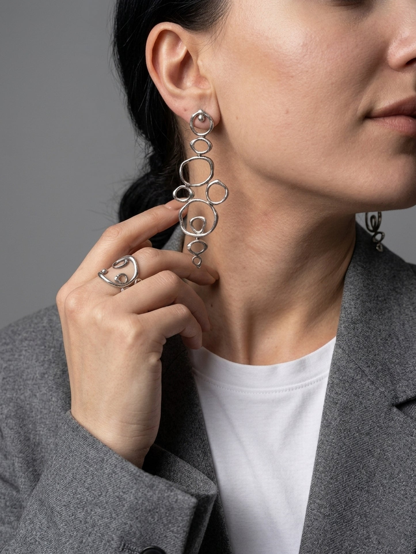 Air Element Earrings, Handmade Geometric Silver Earrings