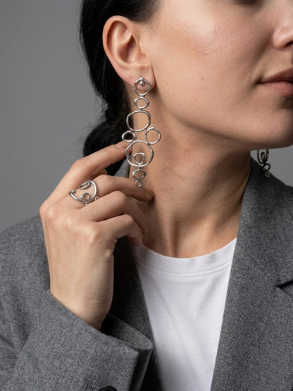 Air Element Earrings, Handmade Geometric Silver Earrings