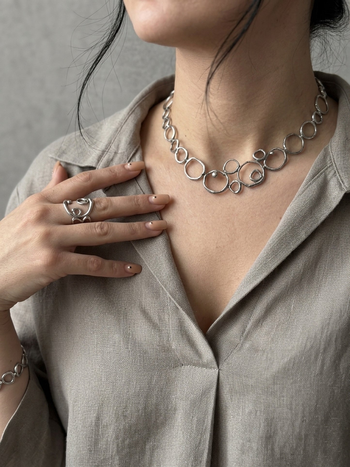Air Element Necklace, Handmade Geometric Silver  Necklace