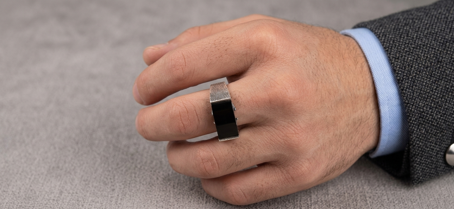 Aries Zodiac Ring – Sterling Silver with Black Onyx