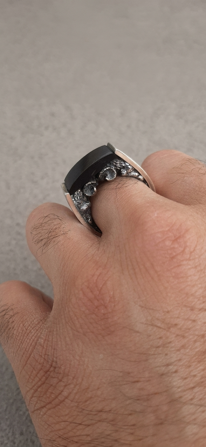 Aries Zodiac Ring – Sterling Silver with Black Onyx