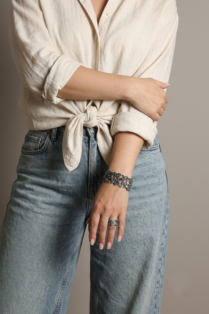 Green Gemstone Branch Cuff Bracelet