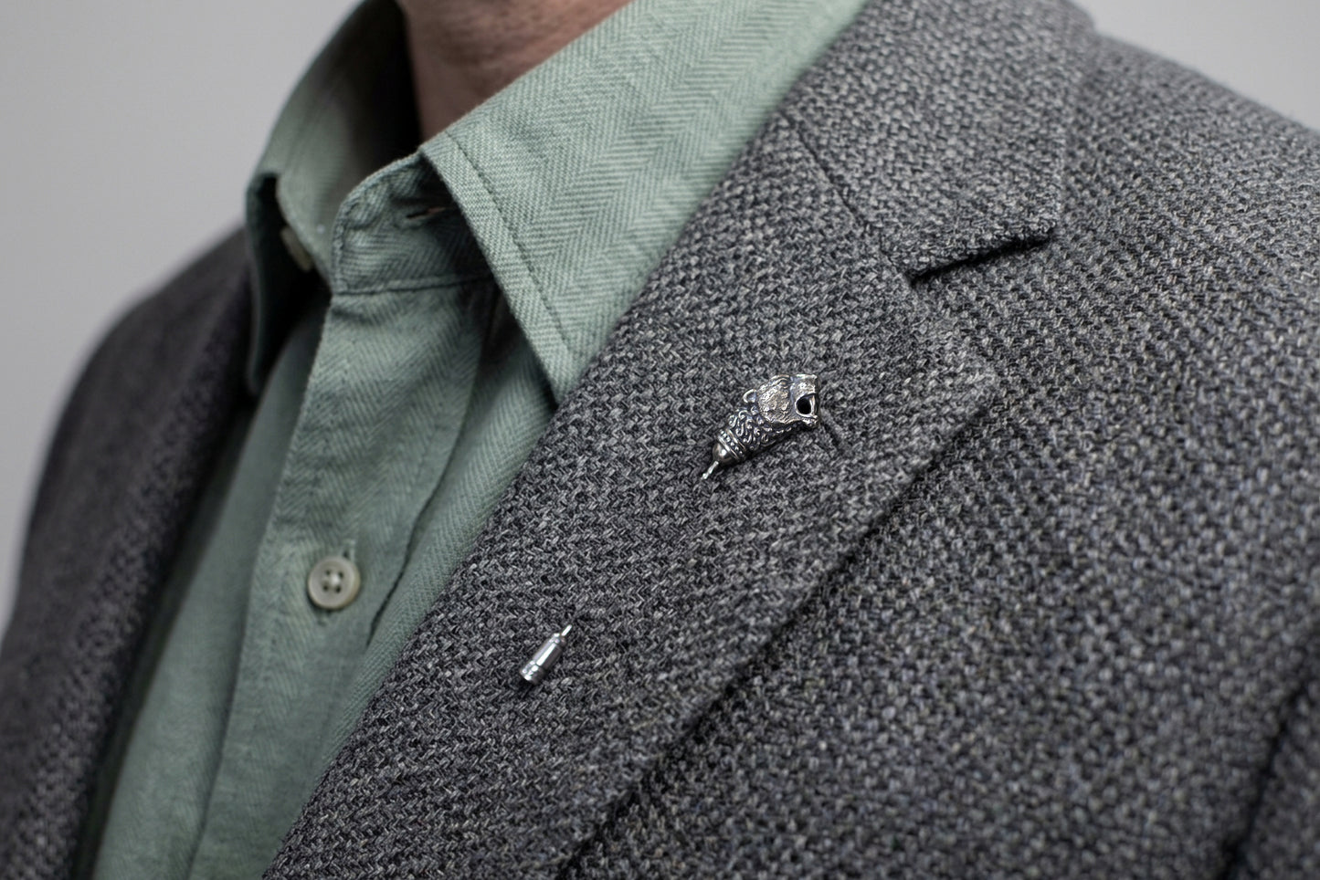 Silver Lion Head Stick Pin Lapel Pin