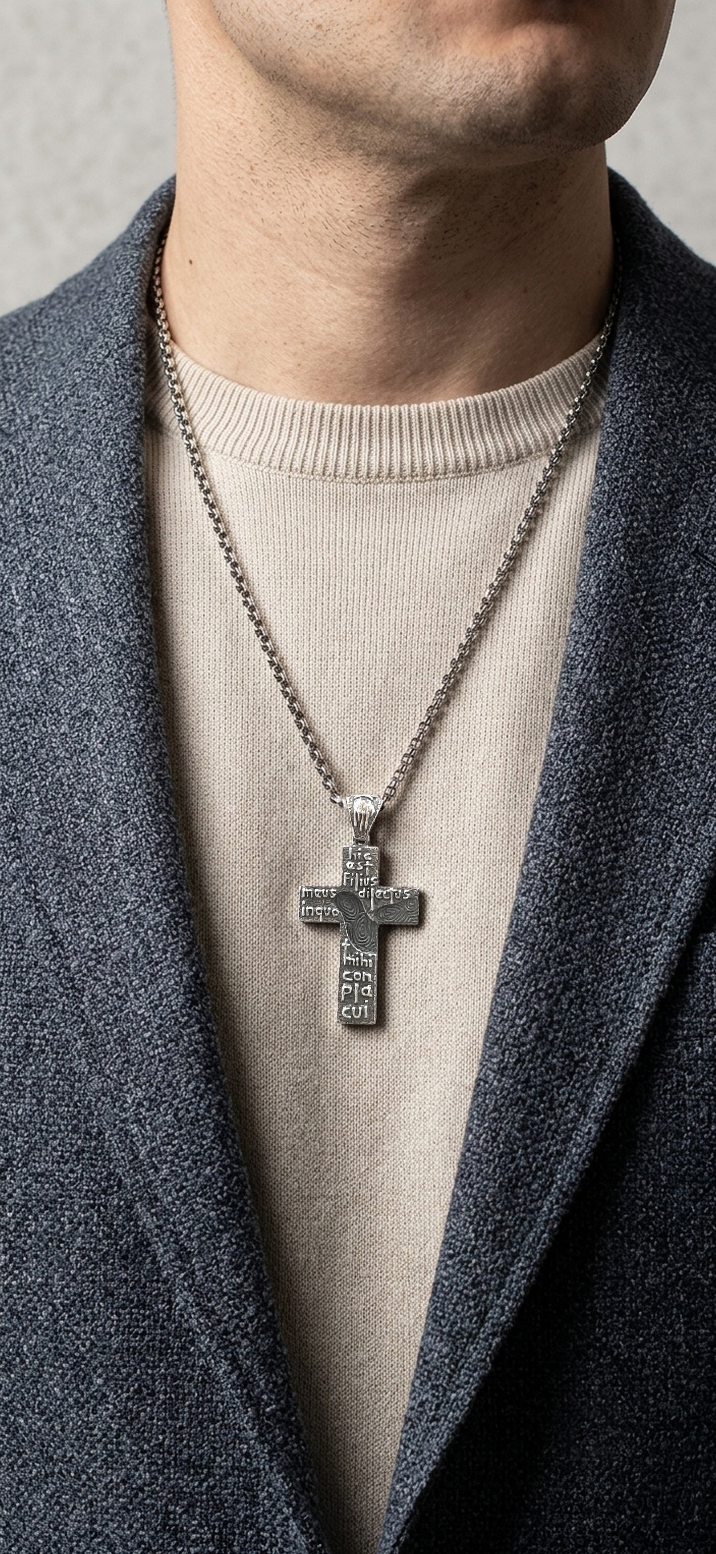 Handmade Sterling Silver Cross Pendant Necklace "Prayer"