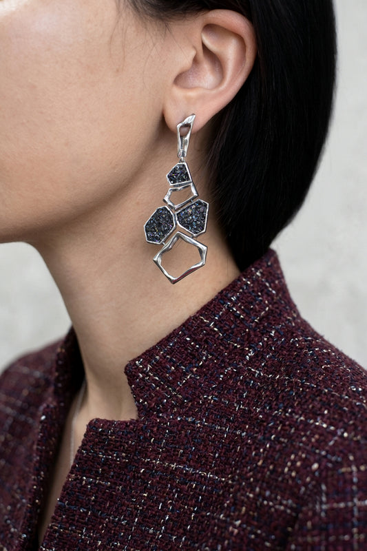 Earth Element Earrings, Handmade Geometric Silver Carborundum Earrings