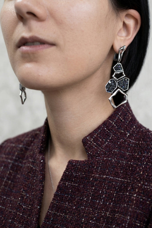 Earth Element Earrings, Handmade Geometric Silver Carborundum Earrings