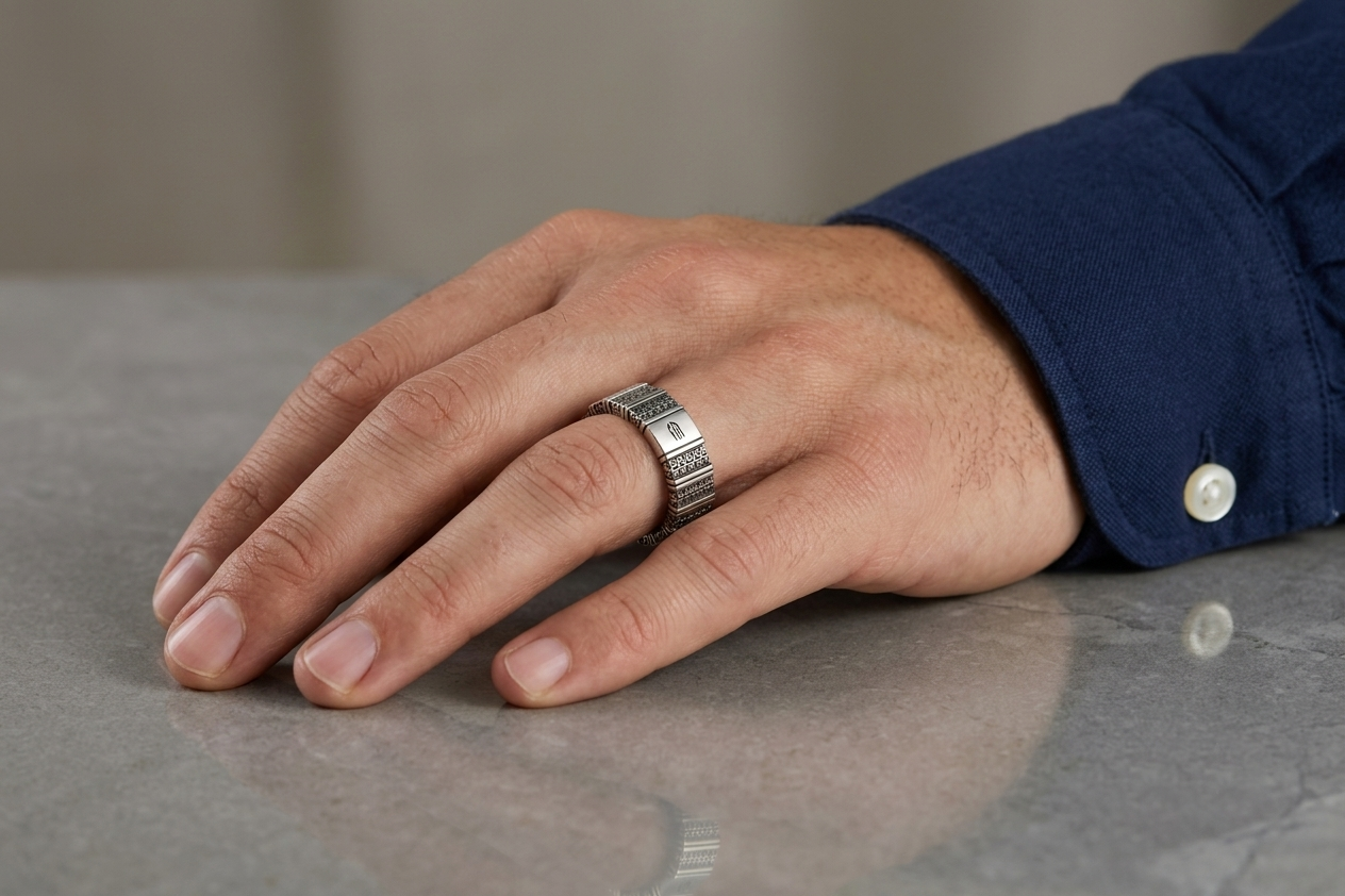 Men's Geometric Sterling Silver Band Ring