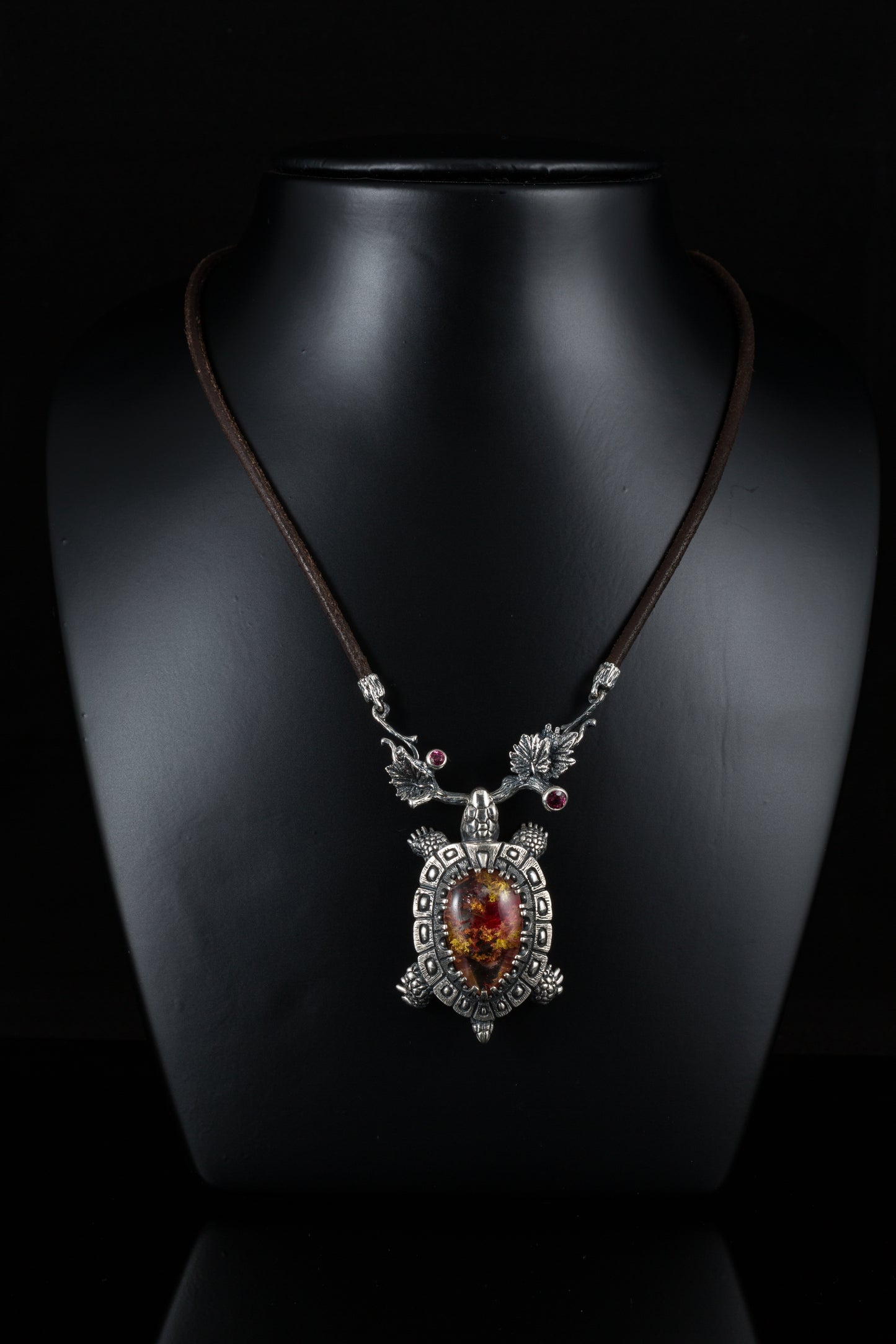 Handmade Silver Turtle Pendant with Quartz & Tourmaline