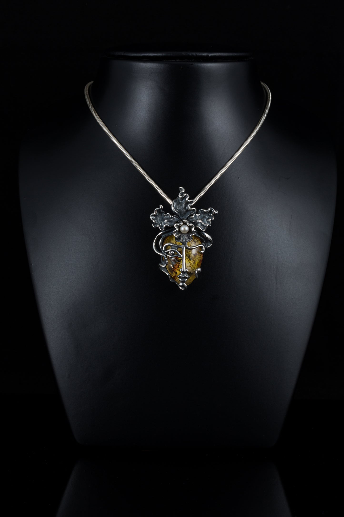 Sterling Silver Orchid Face Pendant Necklace