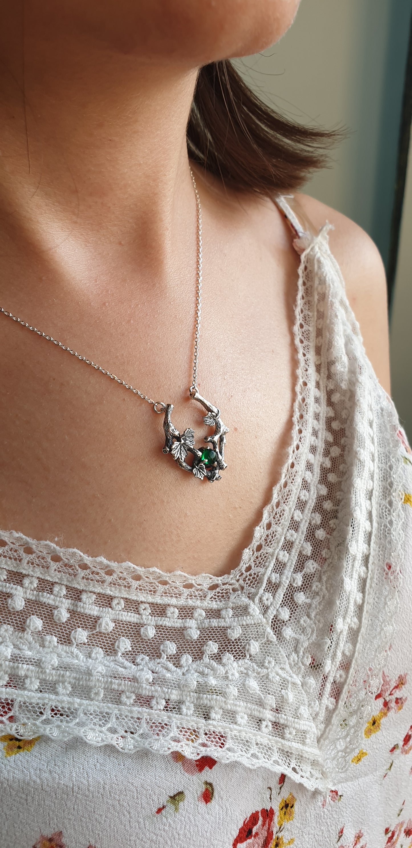 Sterling Silver Grape Branch Necklace