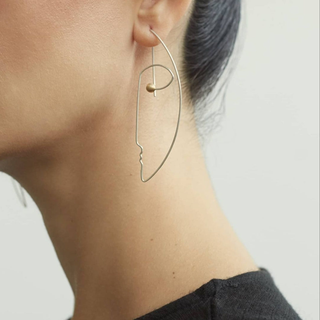 Sterling Silver Face Line Art Earrings