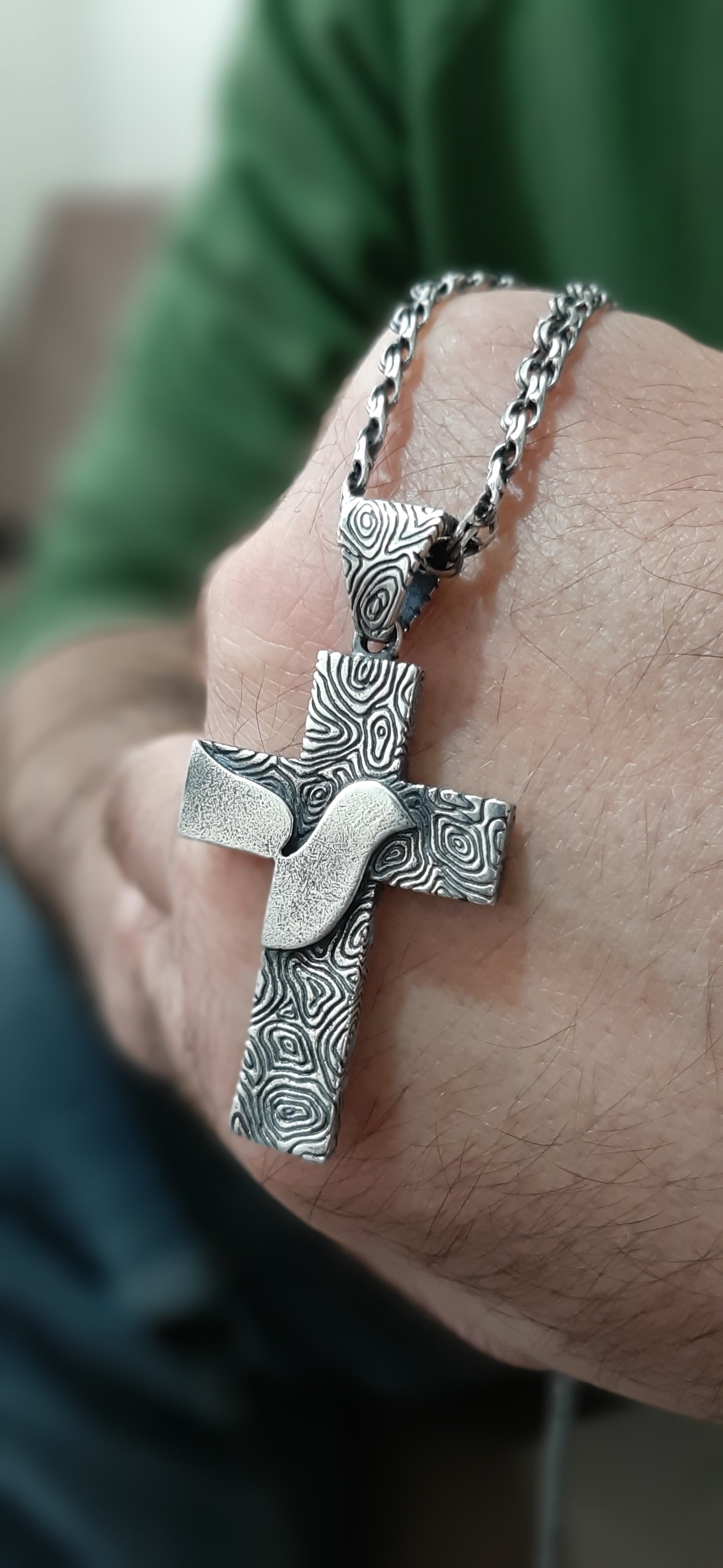 Handmade Sterling Silver Cross Pendant Necklace "Prayer"
