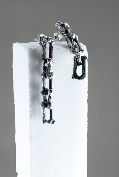 Sterling silver branch chain earrings