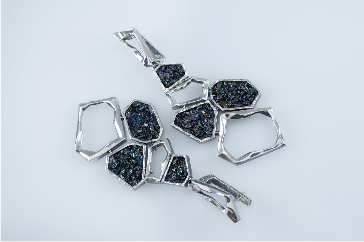 Earth Element Earrings, Handmade Geometric Silver Carborundum Earrings