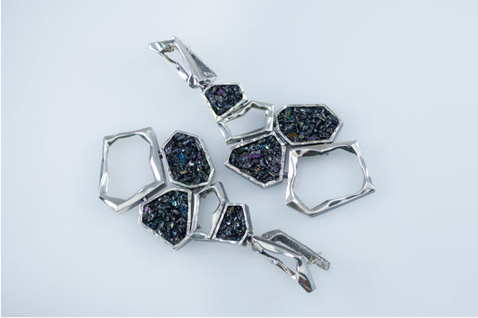 Earth Element Earrings, Handmade Geometric Silver Carborundum Earrings