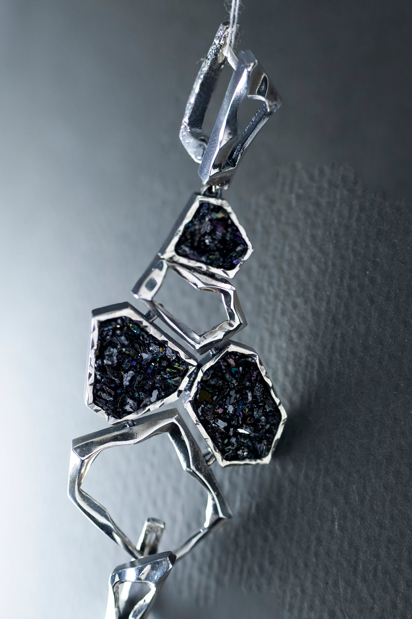 Earth Element Earrings, Handmade Geometric Silver Carborundum Earrings