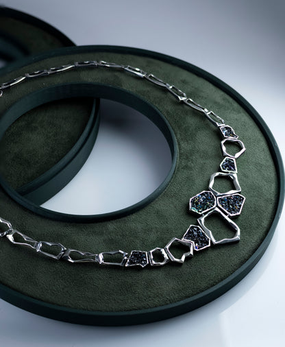 Earth Element Necklace, Handmade Geometric Silver Carborundum Necklace