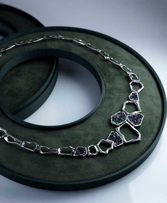 Earth Element Necklace, Handmade Geometric Silver Carborundum Necklace
