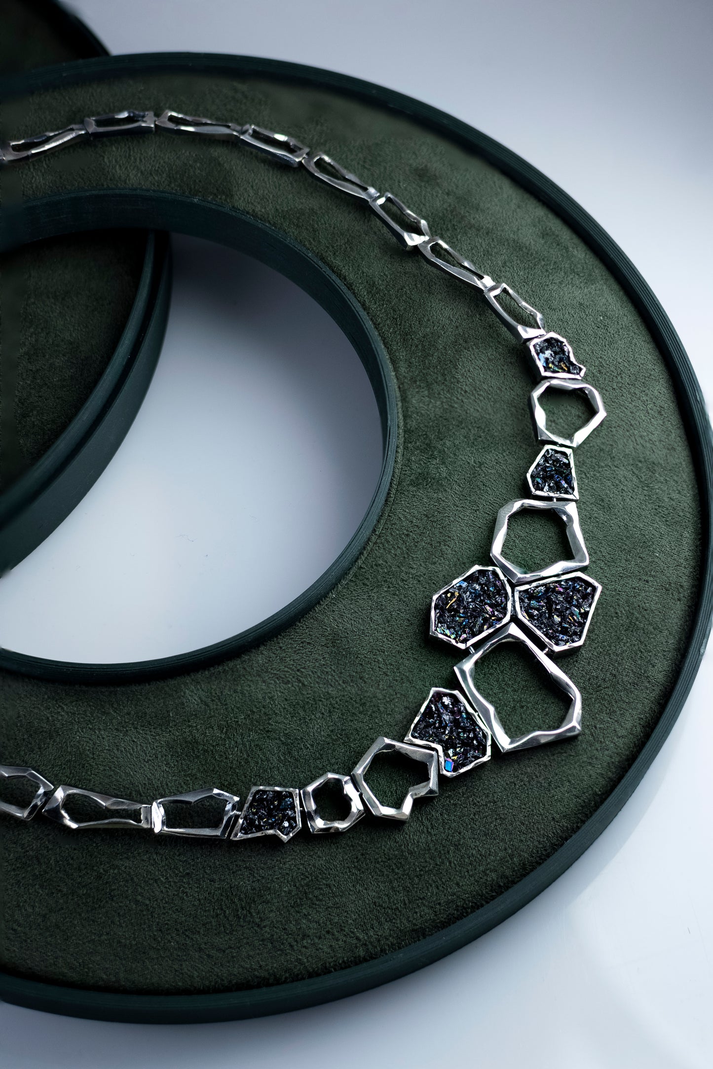 Earth Element Necklace, Handmade Geometric Silver Carborundum Necklace