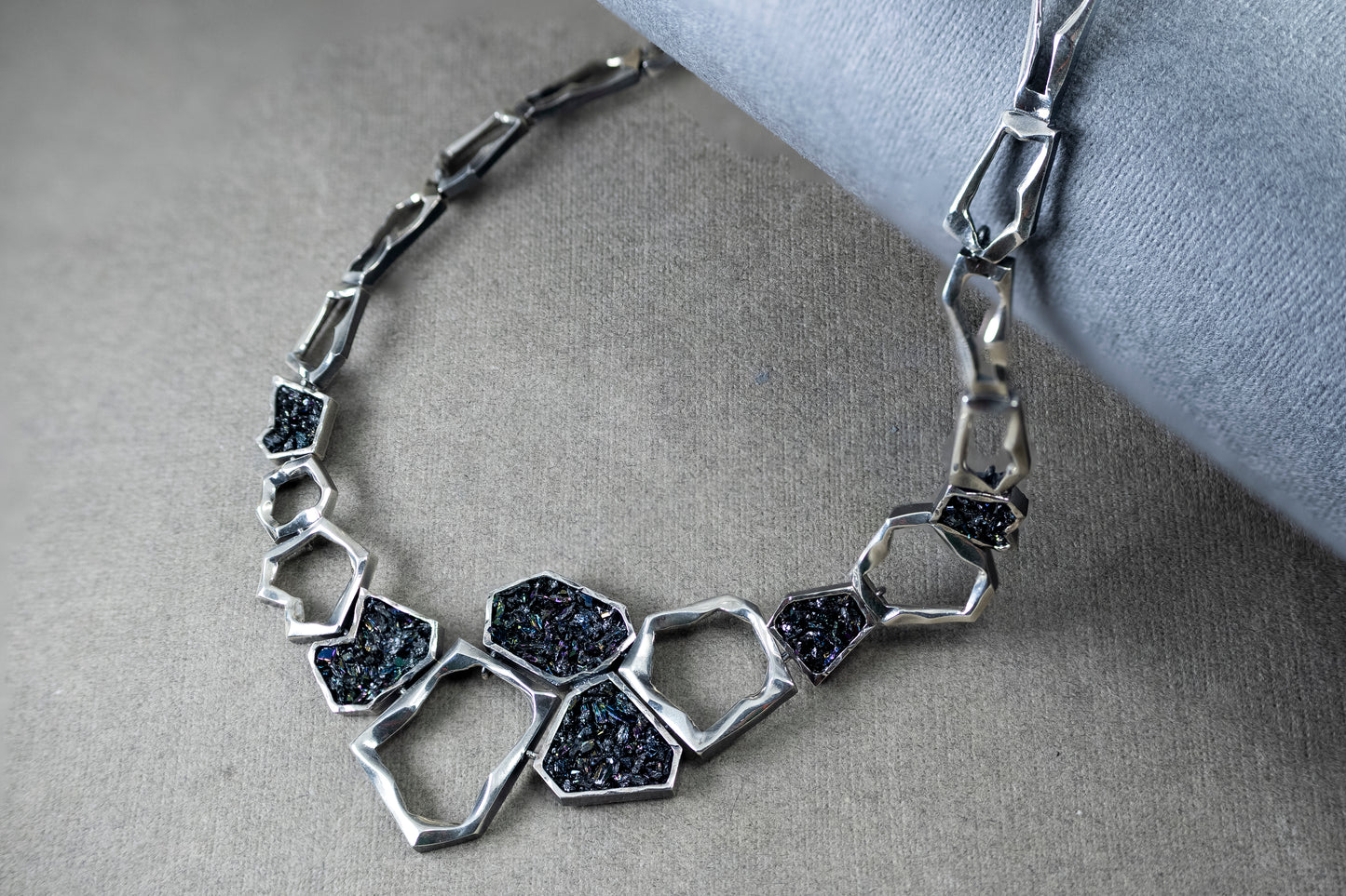 Earth Element Necklace, Handmade Geometric Silver Carborundum Necklace