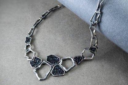 Earth Element Necklace, Handmade Geometric Silver Carborundum Necklace