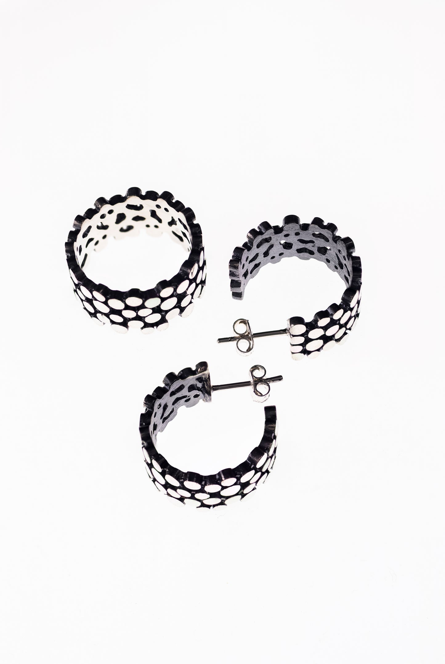Sterling Silver Textured Hoop Earrings