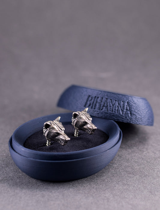Oxidized Sterling Silver Wolf Cufflinks
