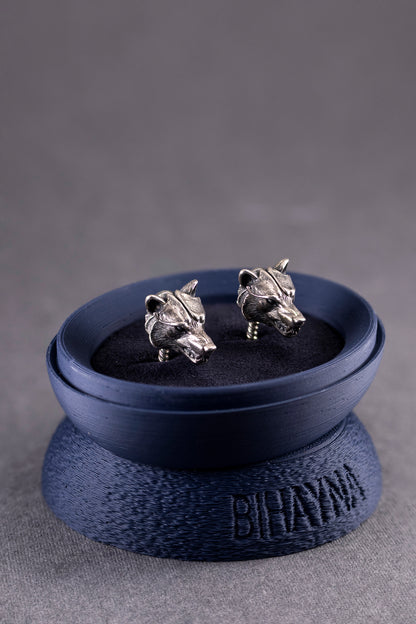 Oxidized Sterling Silver Wolf Cufflinks