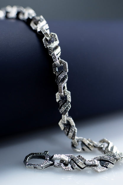 Hammered Sterling Silver Chain Bracelet