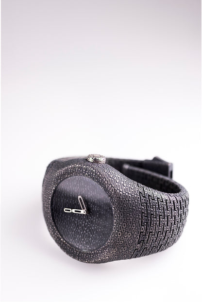 Sterling Silver Cuff Watch, Textured Wide Band, Minimalist Statement Jewelry (Quartz or Automatic)