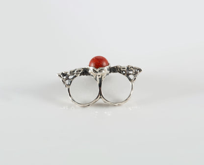 Handmade Silver Sun Ring with Red Stone