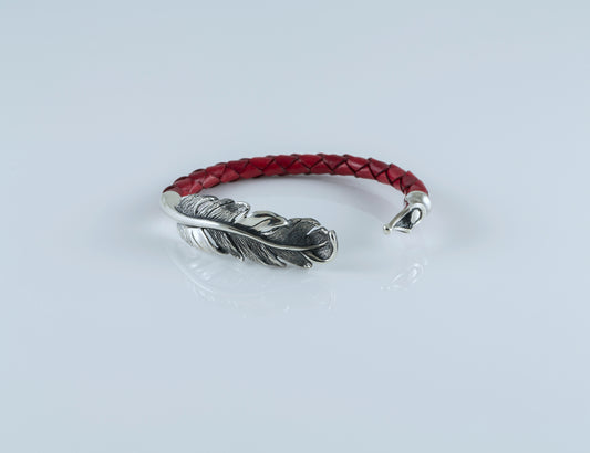 Sterling Silver Feather Cuff Bracelet | Handmade Leather Bangle