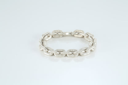 Sterling silver bracelet with textured links and anchor