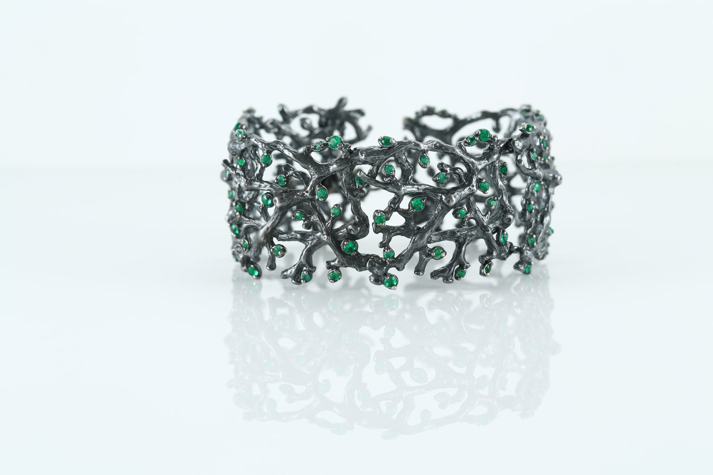 Green Gemstone Branch Cuff Bracelet