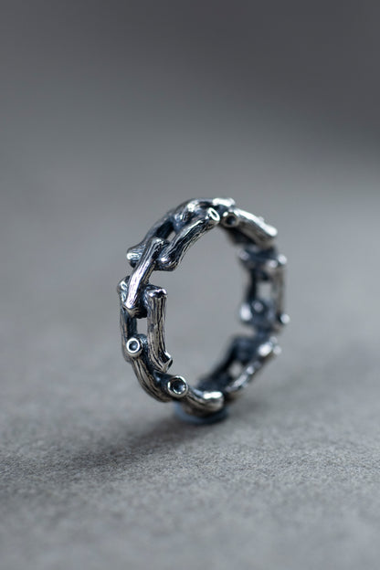 Sterling silver branch chain ring